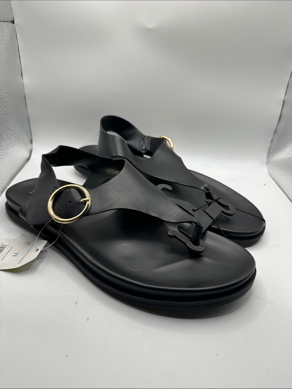 Time and Tru Black Sandal with Gold Buckle